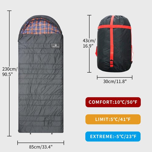 Mountainlodge Polycotton Sleeping Bag for Adult&Kids,Cold&Warm Weather Large with Compression Sack and Water Resistant for Family Camping,Travel and Car Camping (Red Print Liner)