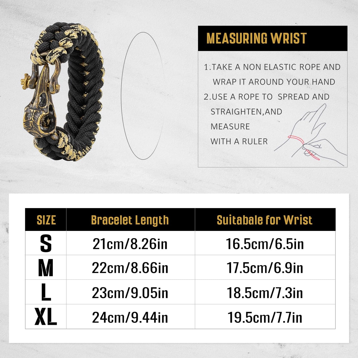 amzeus Paracord Survival Bracelet for Men and Women, Handmade Woven Tactical Style with Cool Brass Buckle Bracelet, Suitable for Hiking and Outdoor Activities