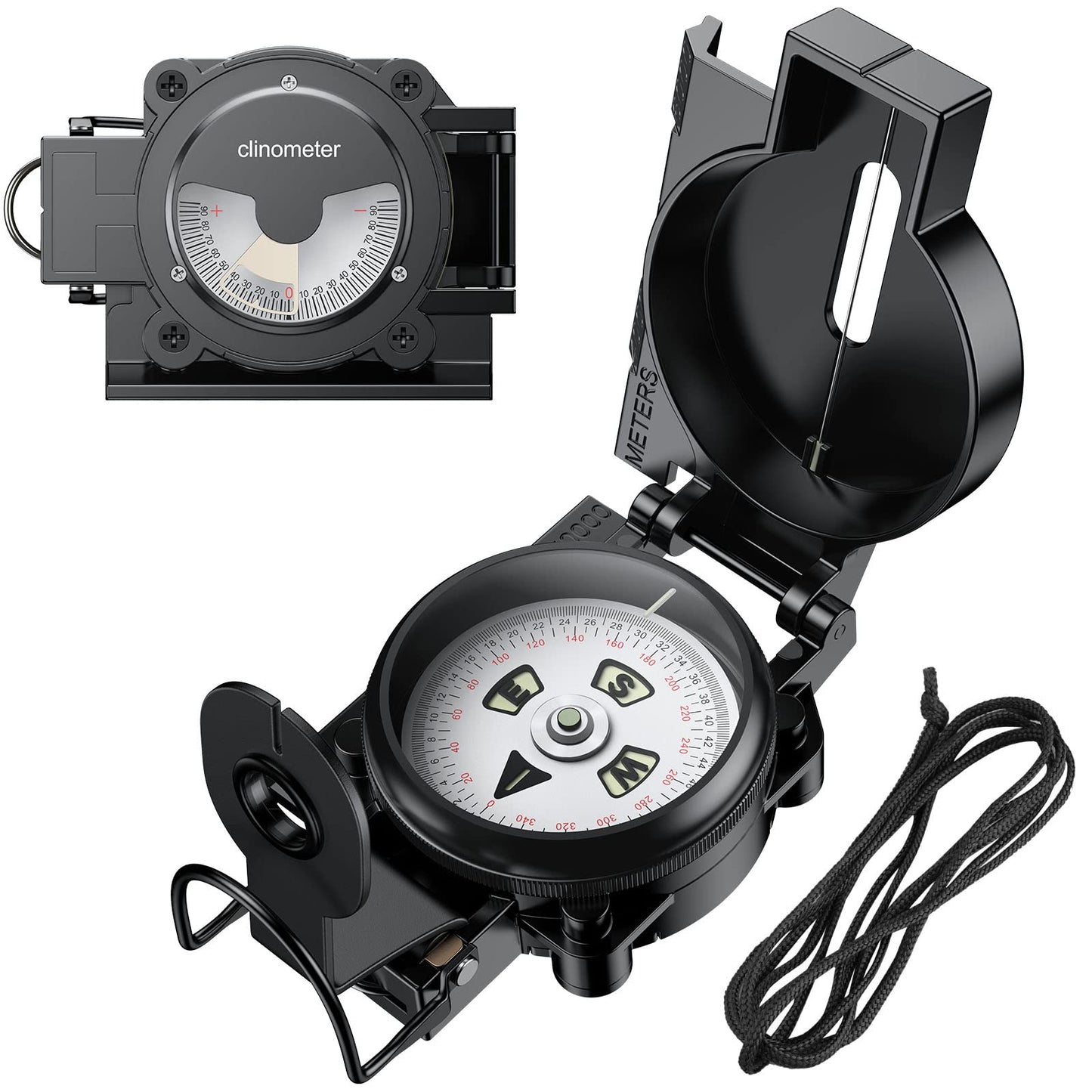 Anbte Hiking Compass with Clinometer, Strong Magnetic Intensity 3000 Gauss Professional Military Lensatic Compass Waterproof Hand Held Portable for Navigation Survival Backpacking Camping