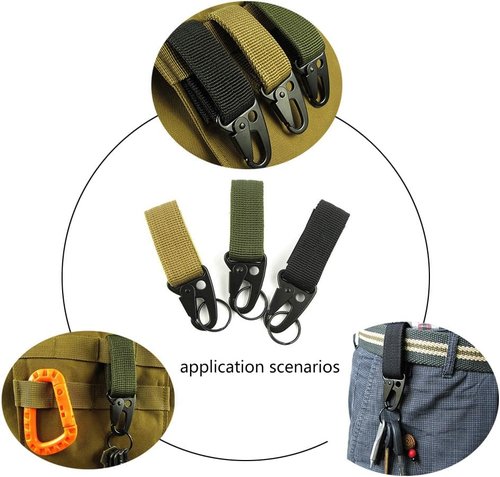 Backpack Keychain Duty Belt Key Holder Tactical Keychain Accessories Molle Webbing Buckle Metal EDC Carabiner Clip Pack of 2