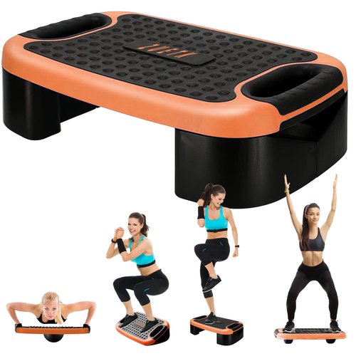 ZUETK 4-In-1 Aerobic Balance Board and Step Up Exercise Platform - Adjustable Multifunctional Balance Board Slant Board, Steppers for Exercise - Home Workout Non Slip Stepper Platform Orange