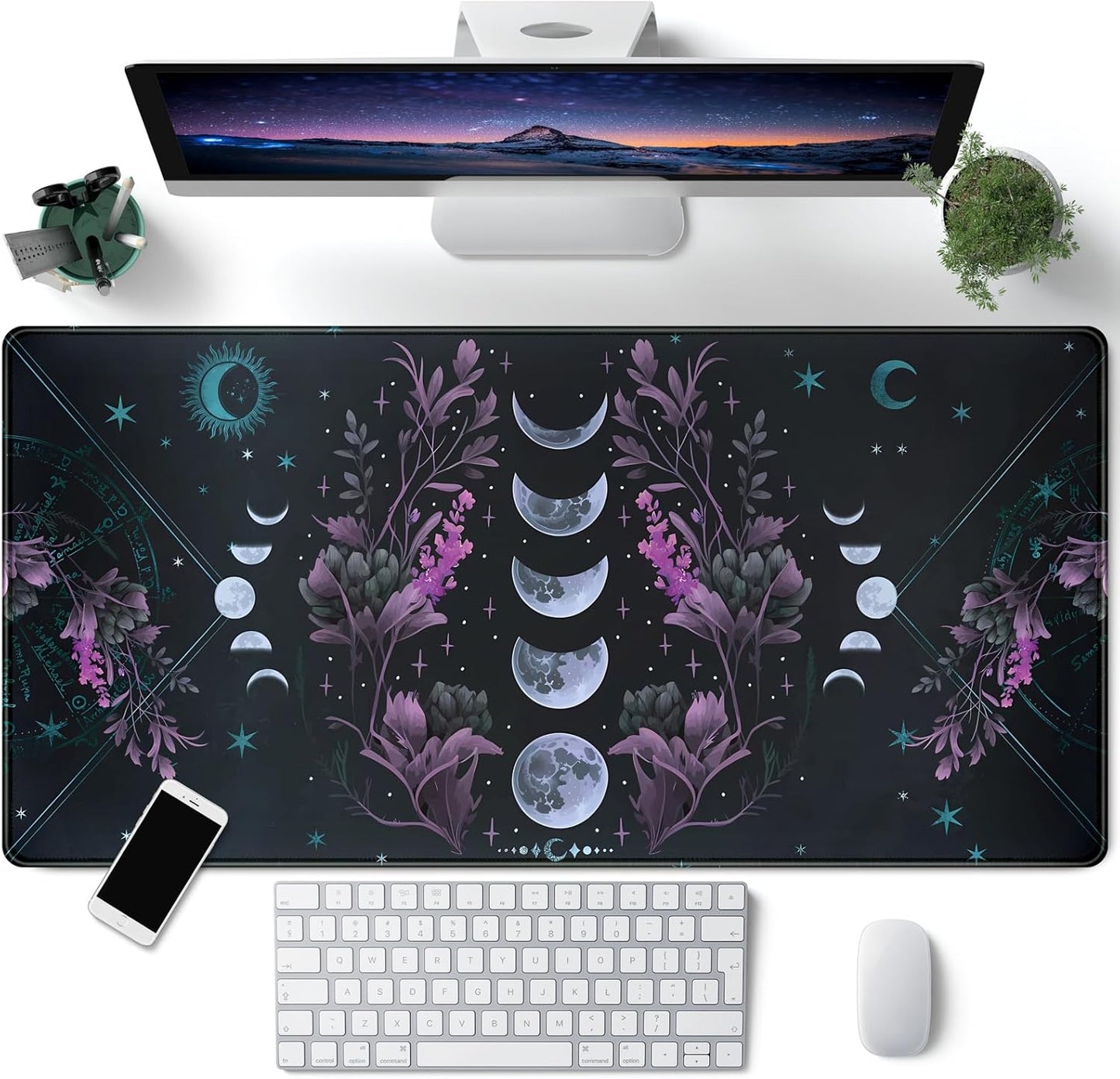 Japanese Desk Mat Riverside Full Moon Desk Pad Black Red Large Mouse Pad Gaming Mousepad Extended XXL Keyboard Pad 31.5 x 15.7 in Laptop Computer Mouse Keyboard Mat for Office Desk Decor