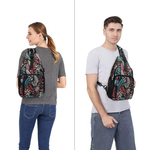 MOSISO Sling Backpack Bag, Crossbody Shoulder Bag Travel Hiking Daypack Chest Bag with Front Square Pocket&USB Charging Port, Creative Plant Leaves