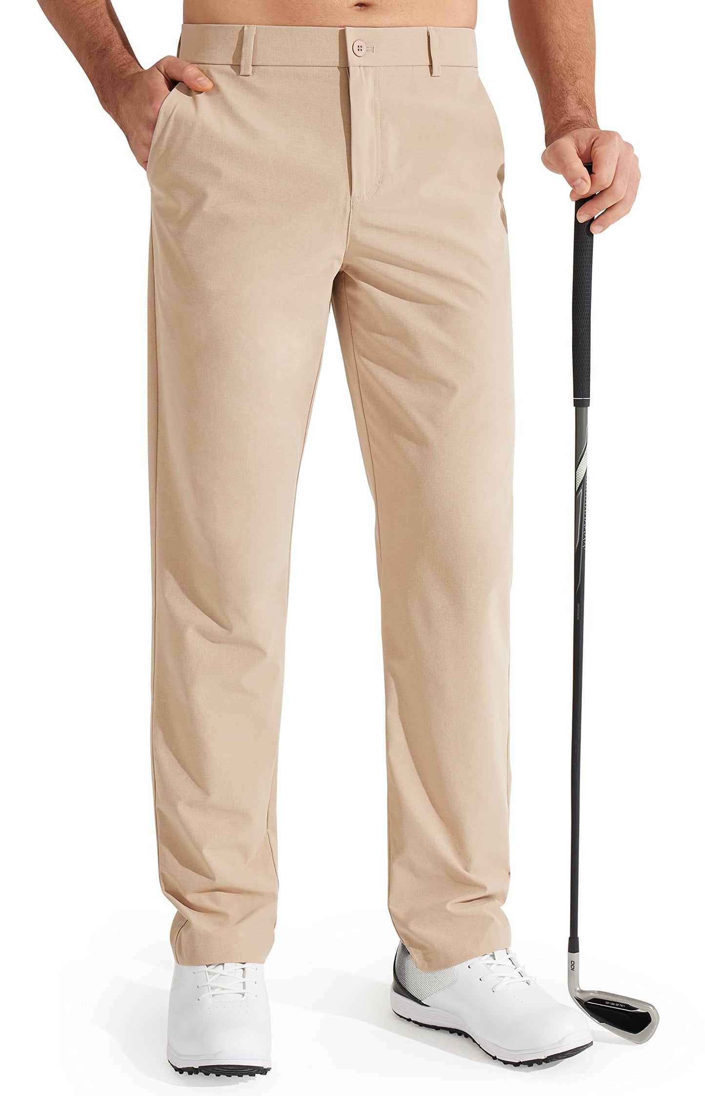 Libin Mens Golf Pants Classic Fit Stretch Work Dress Pants 32" Quick Dry Lightweight Business Casual Trousers Comfort Water Resistant, Khaki, 34W x 32L