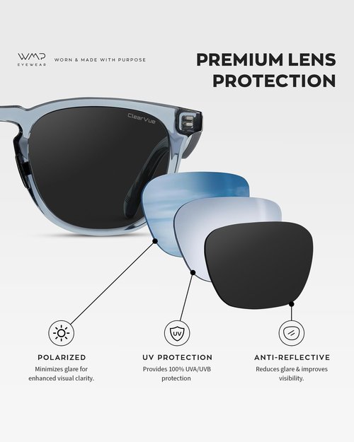 WMP Eyewear – Men’s Polarized Sport & Golf Sunglasses: Round Frame, Anti-Reflective Lenses, Non-Slip Nose Pads, Lightweight (Denim Blue/Black Lens)