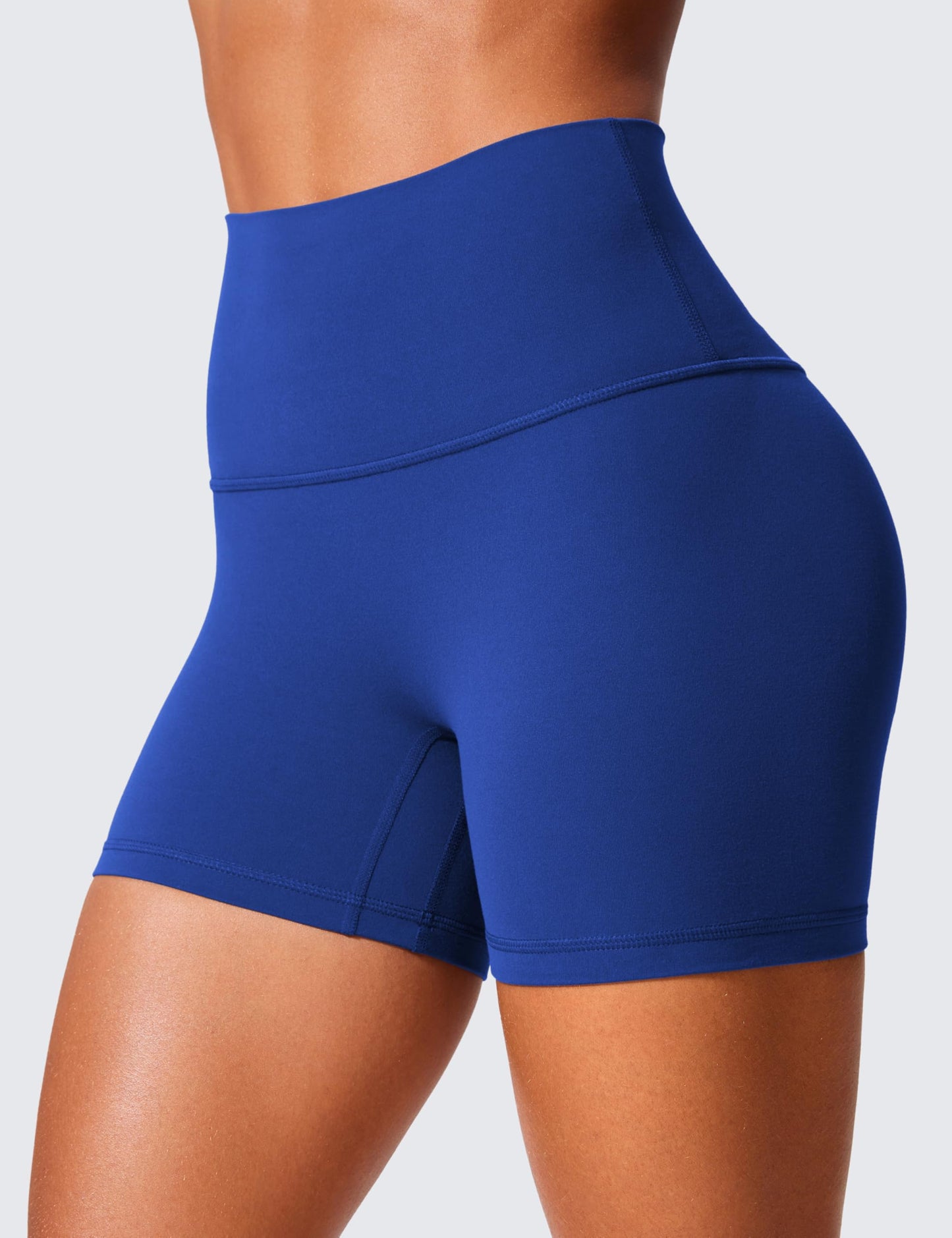 CRZ YOGA Secretsculpt Butterlift Biker Shorts 4" - No Front Seam High Waisted Womens Workout Gym Booty Scrunch Butt Waves Blue Small