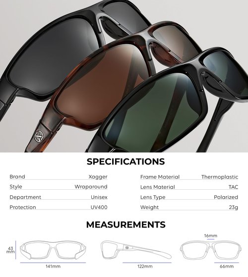 Xagger Polarized Wrap Around Sport Sunglasses for Men Women TR90 Frame Driving Running Fishing