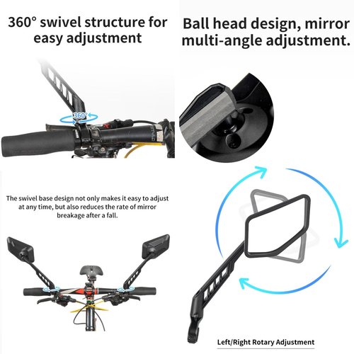 SUKOUSRAM Handlebar Bike Mirror Scratch Resistant HD Glass Lens 360° Rotatable Ajustable Safe Rearview Bike Mirror for Road Mountain Bike Scooter Moto E-Bike,Right