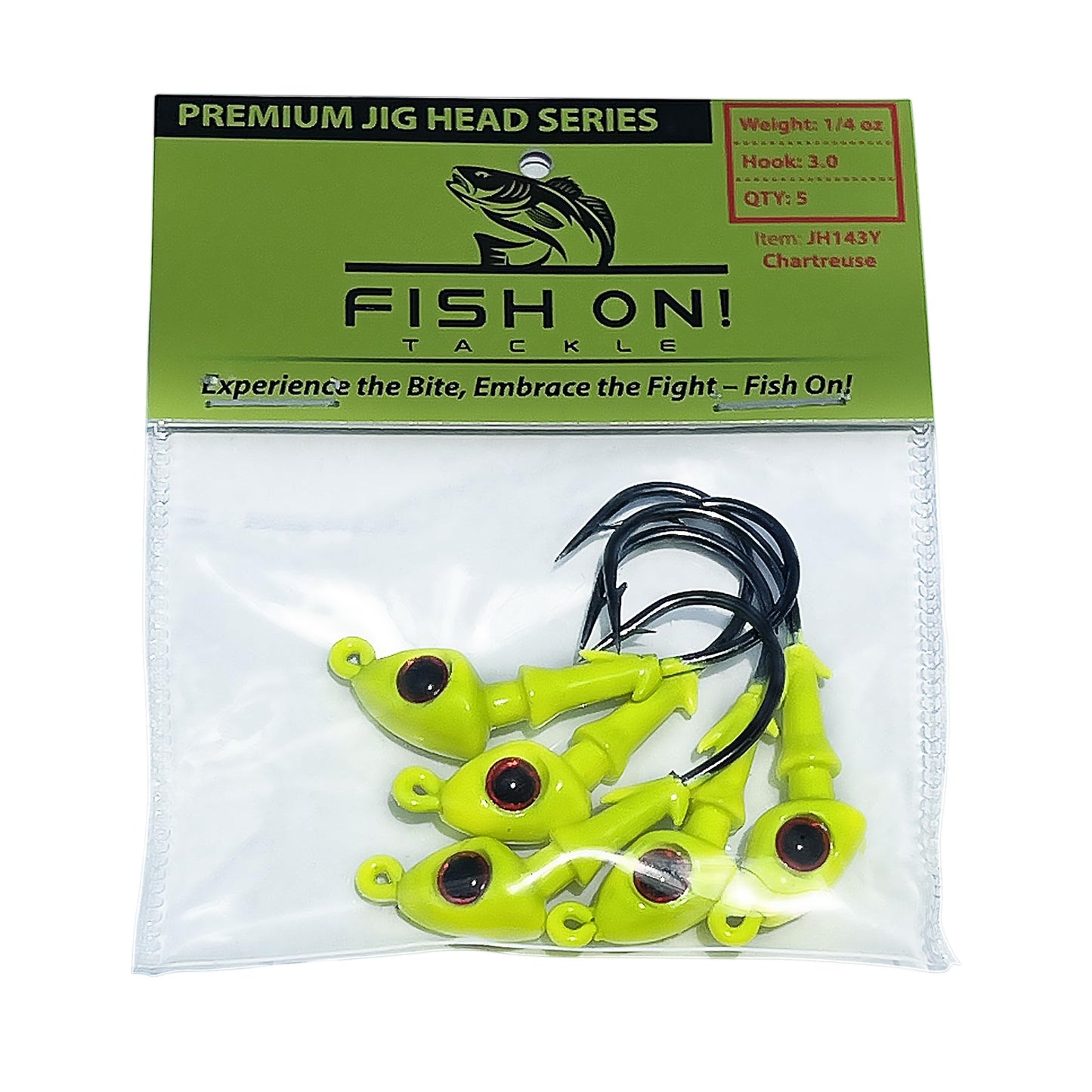 Fish On Tackle 1/4 Oz Jig Head - Chartreuse - 5 per pack