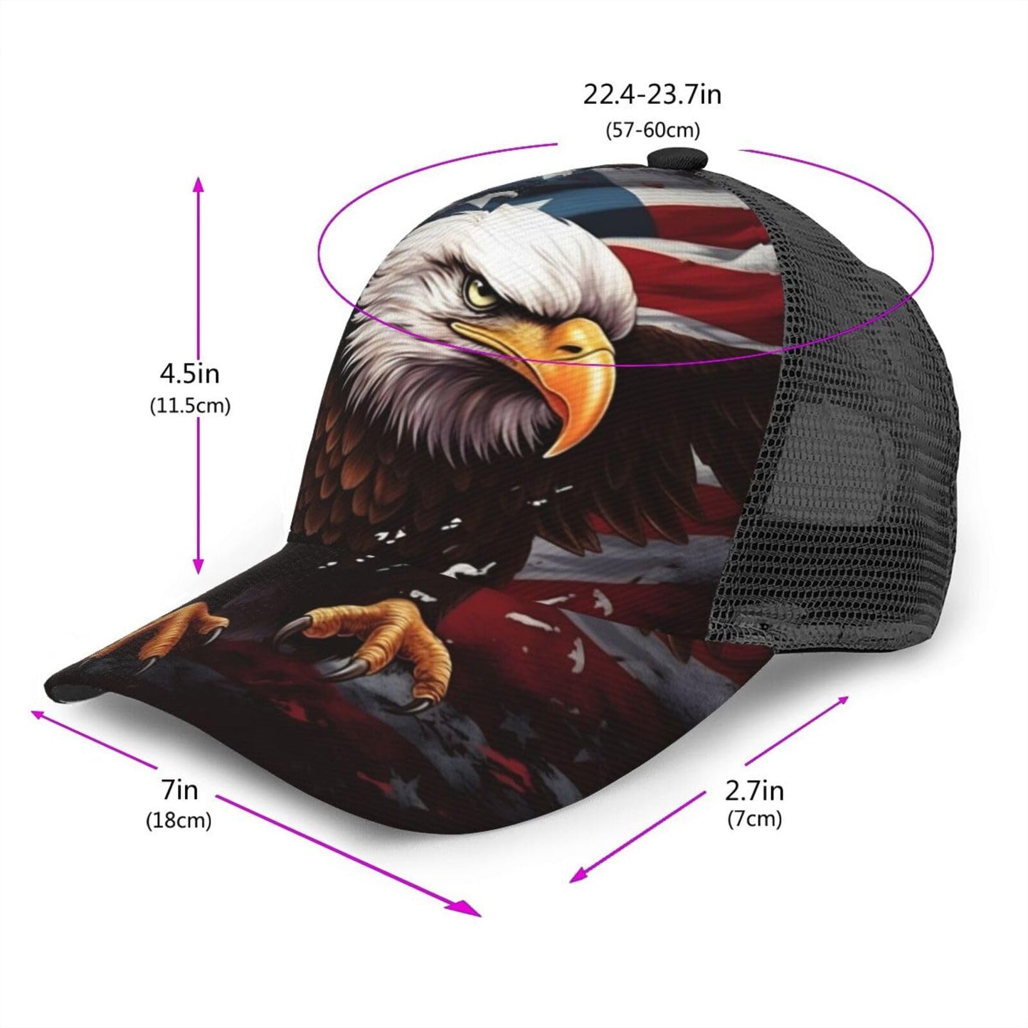 Generic Funny Baseball Hat for Women Men, Dad Cap Trucker Hat Adjustable Fit for Summer Sport Travel Beach - Eagle American Flag, Pattern - 7