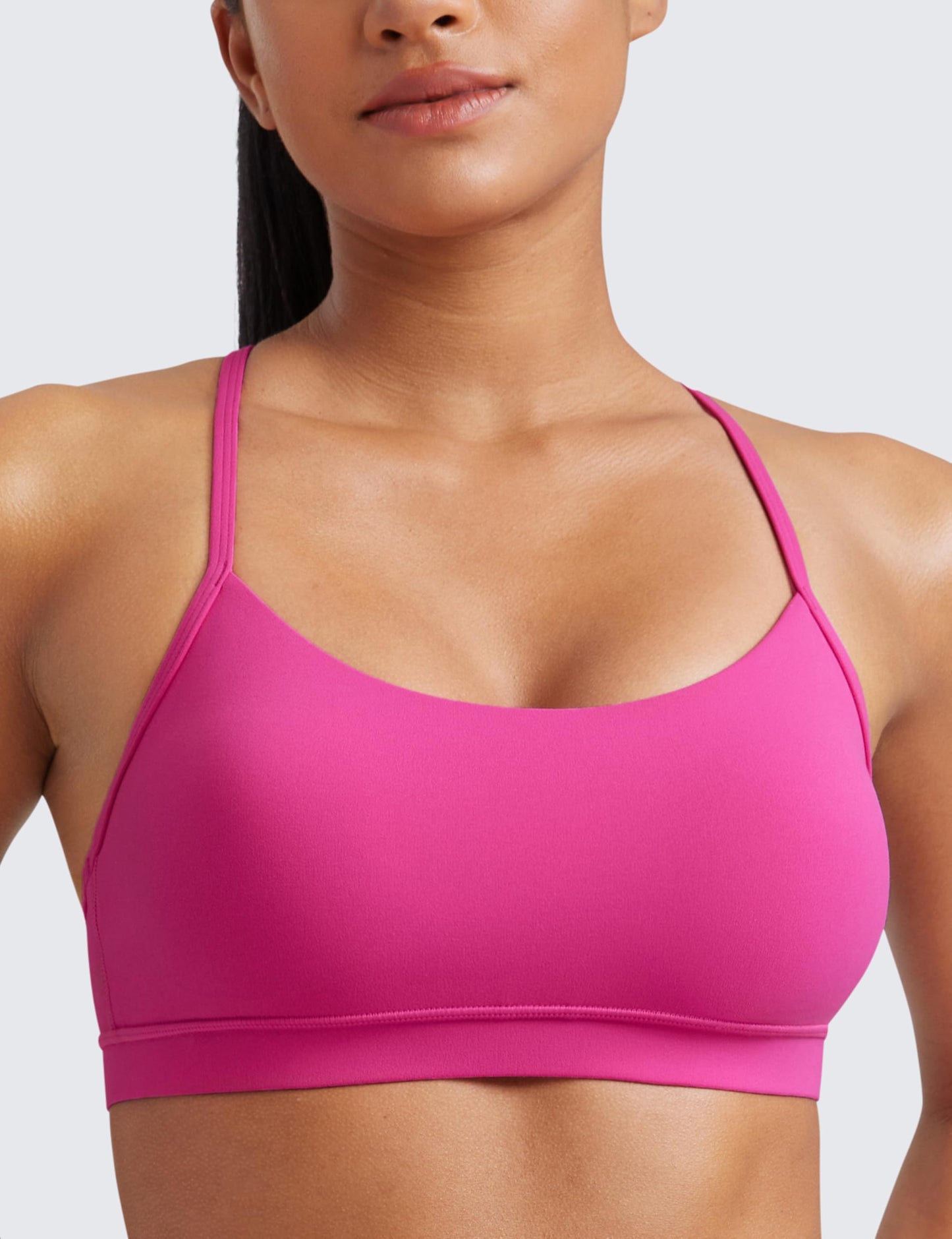 CRZ YOGA Butterluxe Y Back Sports Bras for Women - Padded Racerback Low Impact Spaghetti Thin Strap Workout Yoga Top Hibiscus Purple X-Large
