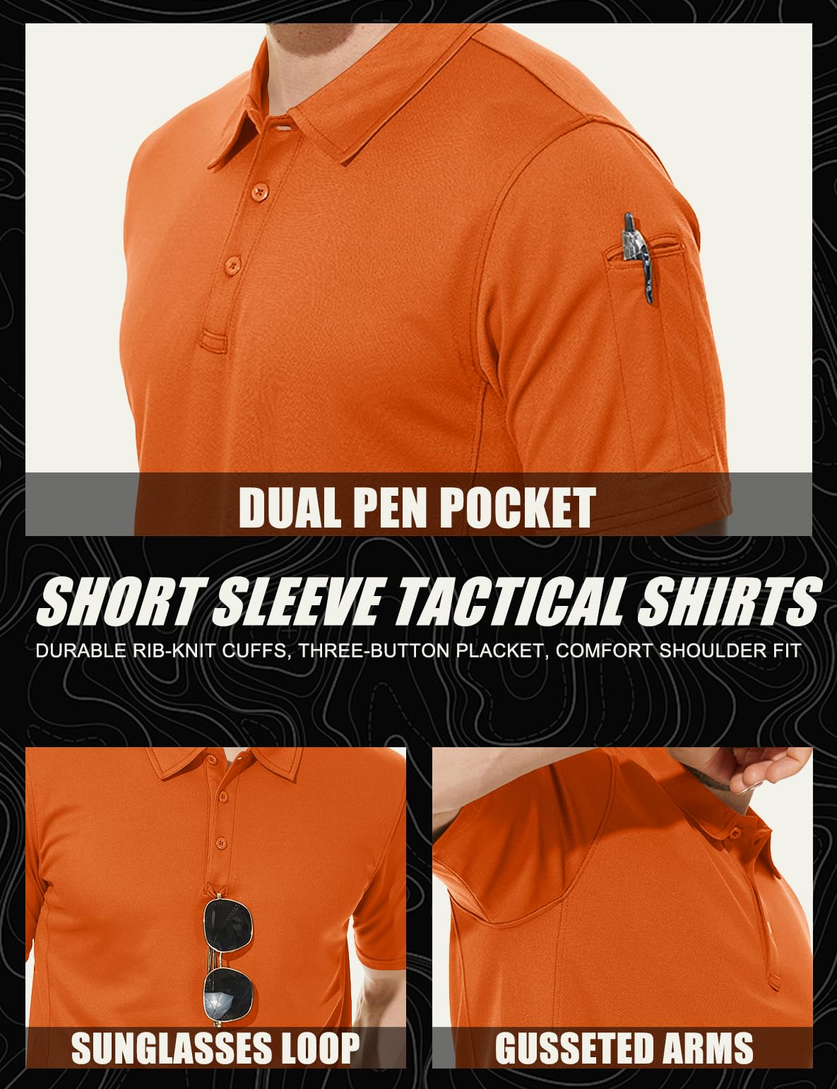 MAGCOMSEN Polo Shirts for Men Golf Shirts Work Dry Fit Casual Shirts Quick Dry Summer Shirts Short Sleeve Orange M