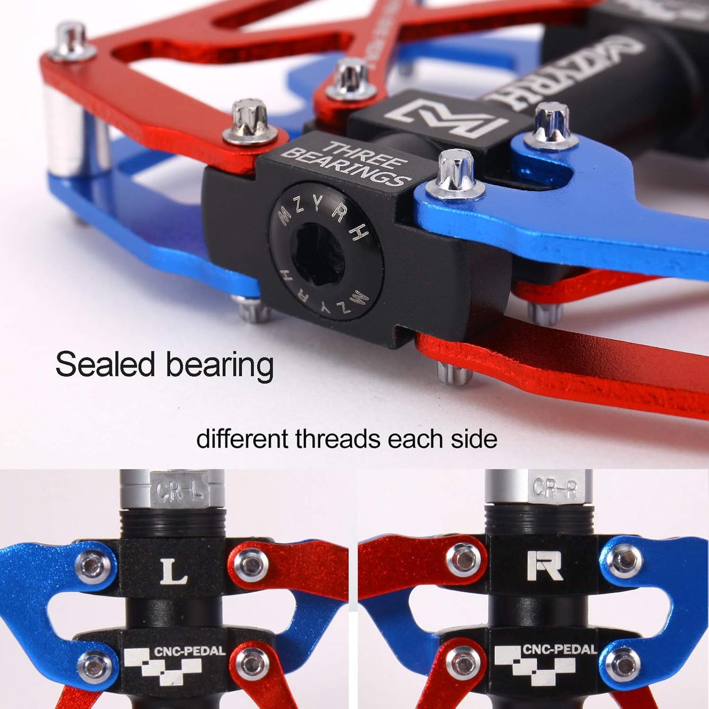 Mountain Bike Pedals, Ultra Strong Colorful CNC Machined 9/16" Cycling Sealed 3 Bearing Pedals