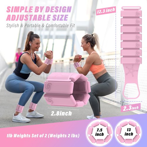 Wrist Weights, Ankle Weights for Women, Hand Weights and Leg Weights Set of 2 (1Lbs Each) Adjustable Comfort Fit, Weights for Women at Home, for Pilates, Yoga, Dance, Running, Gym, Aerobics, Walking