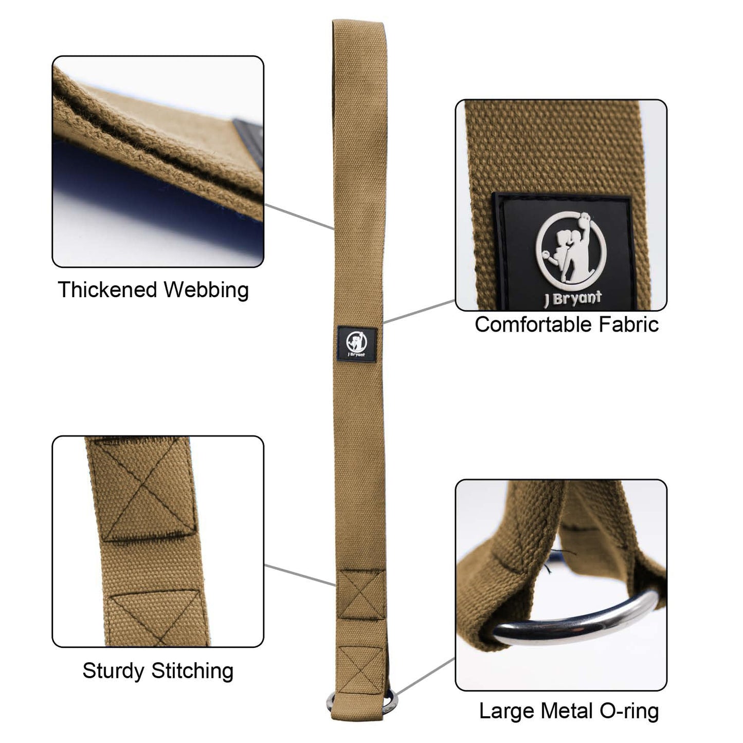 J Bryant Arm Wrestling Training Strap Belt Hand Grip- Ideal for Wrist Forearm and Biceps Workouts Multifunctional Home Gym Fitness Equipment Compatible with 1 inch and 2 inches Barbell Plates (Khaki)