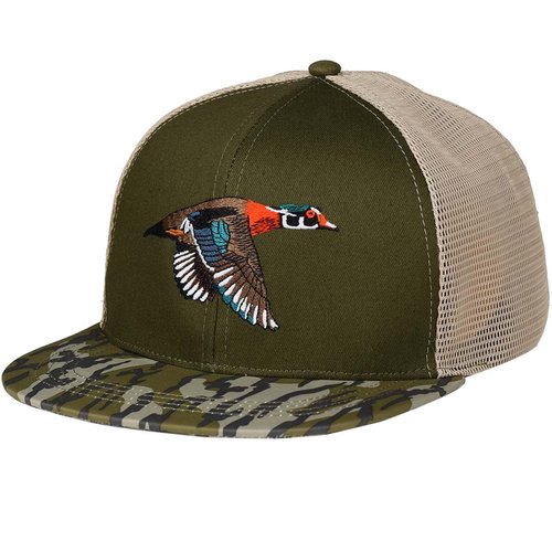 EDTREK Outdoorsman Pro Trucker Breathable Mesh Performance Cap - Flat Brim Snapback Hat (Wood Duck - Swamp Green)