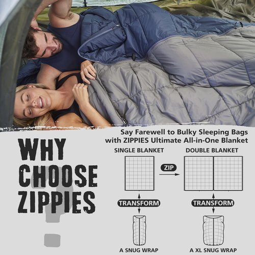 ZIPPIES 3M Thinsulate Insulation Puffy Camping Blanket for Cold Weather, Queen Size Warm Camping Quilt with Zipper, Waterproof Outdoor Sleeping Bag for Hammock, Cozy & Versatile Gift for Men and Women