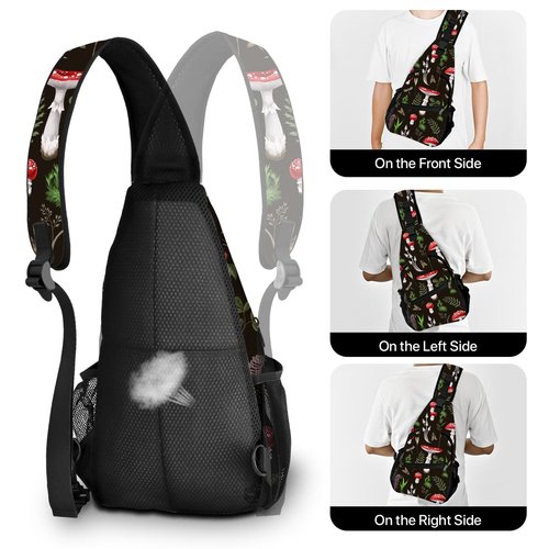 Yrebyou Mushroom Sling Bag for Women Men Chest Backpack Travel Crossbody Daypack for Hiking Cycling Running