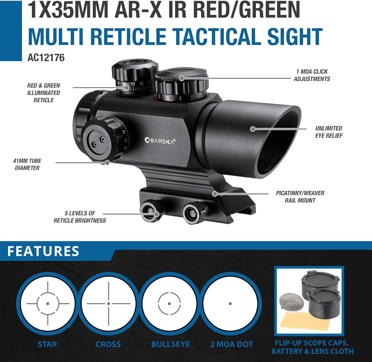 Barska AC12176 1x35 Red Dot Rifle Scope Illuminated Red/Green Multi Reticle with Mount, Matte Black