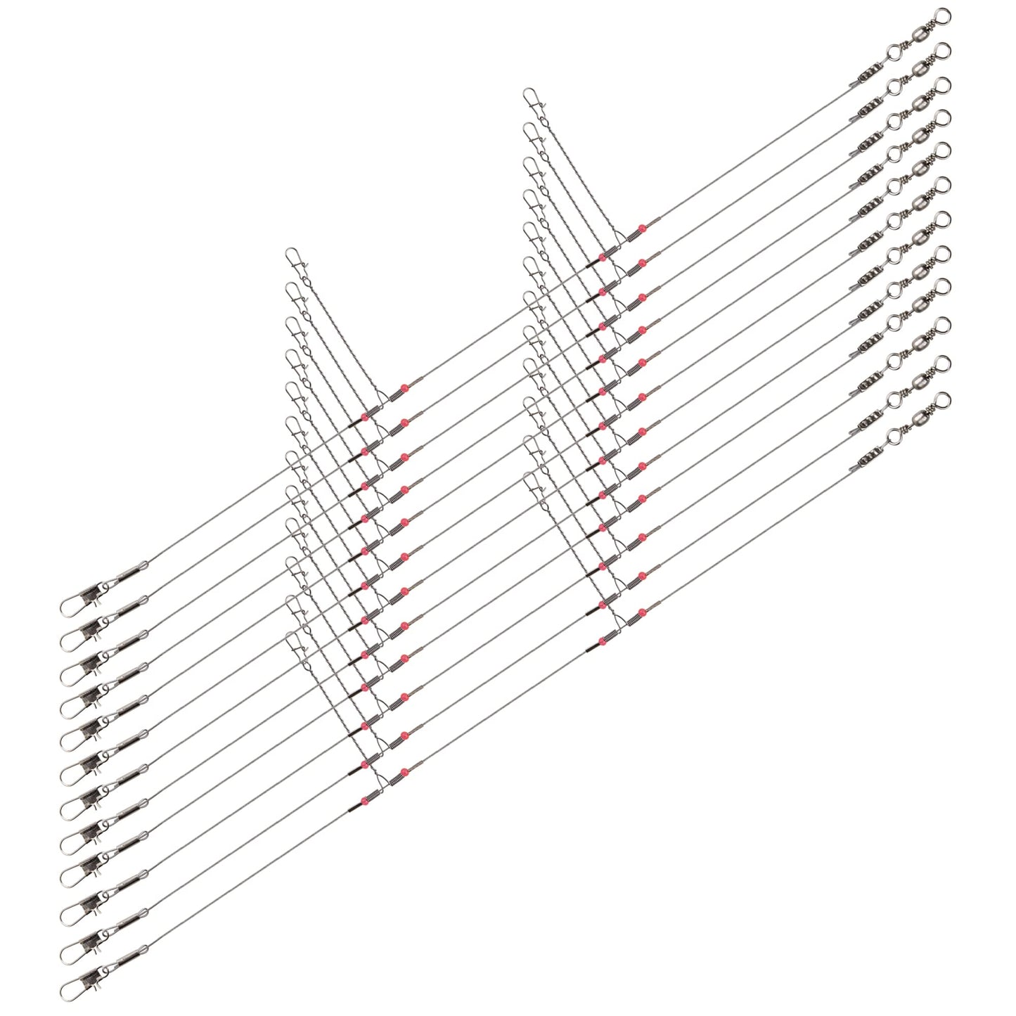 Fishing Leader Saltwater Freshwater,Stainless Steel Fishing Rig with Swivel Snap Beads Connector Lure Bait and Hooks Fishing Trace Lure Steel Wire Fishing Tackle Kit 2arm 12pack