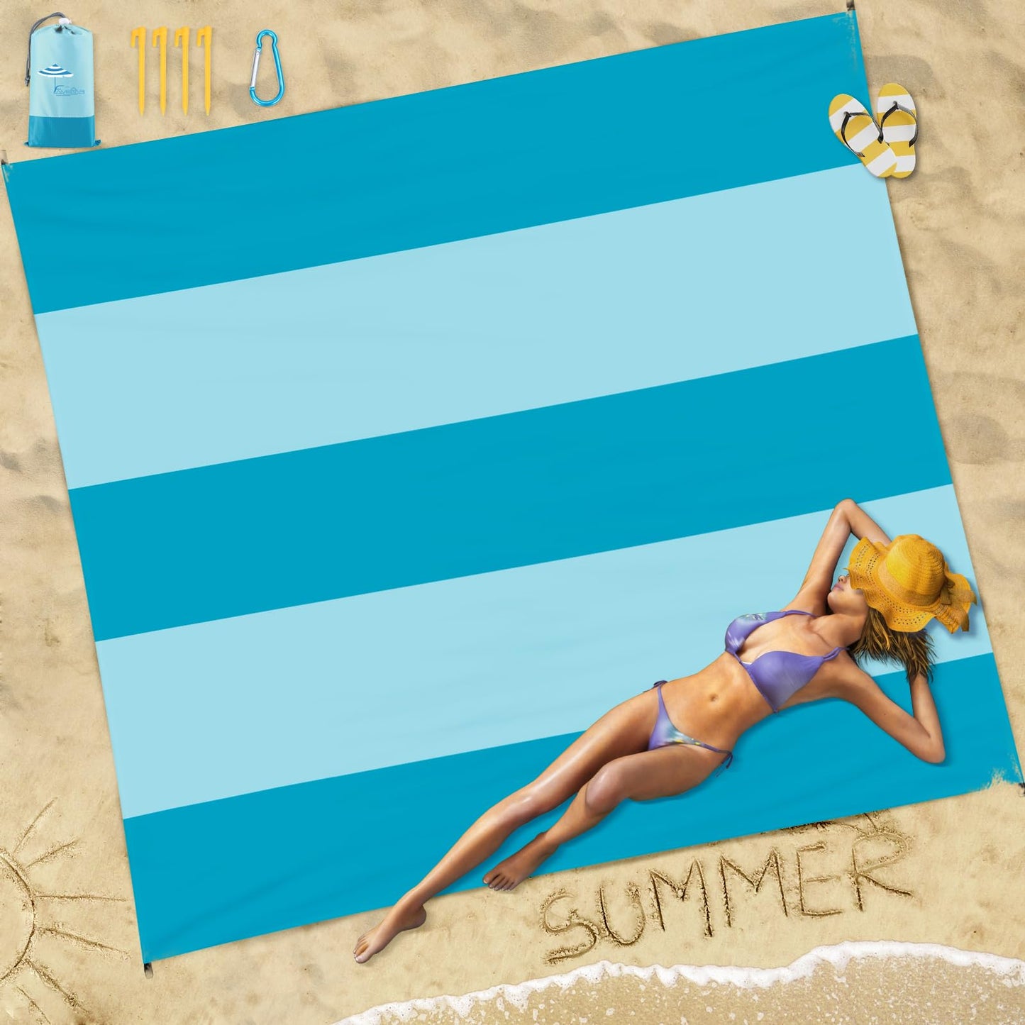 Famstar Beach Blanket Sandproof Waterproof 78''×81''1-5 Adults Oversized,Compact Lightweight Durable Beach Mat for Travel Camping Hiking Picnic Blanket