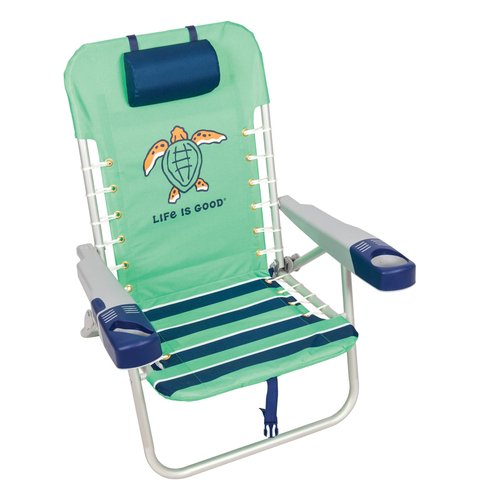 Life is Good 4-Position Lace-up Backpack Beach Chair with Pillow, Cup and Phone Holder, Spearmint Green