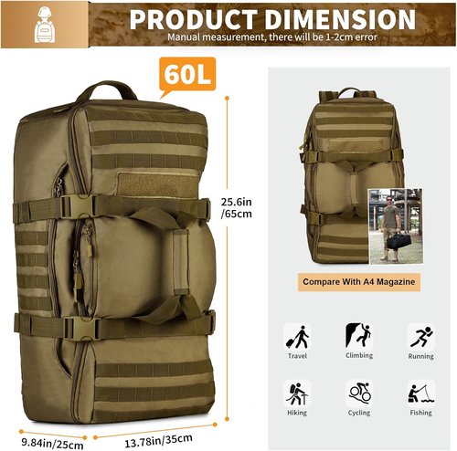 HUNTVP 60L Tactical Military Backpack Gear Sport Outdoor Assault Pack Rucksack Bag For Hunting Camping Trekking Travel