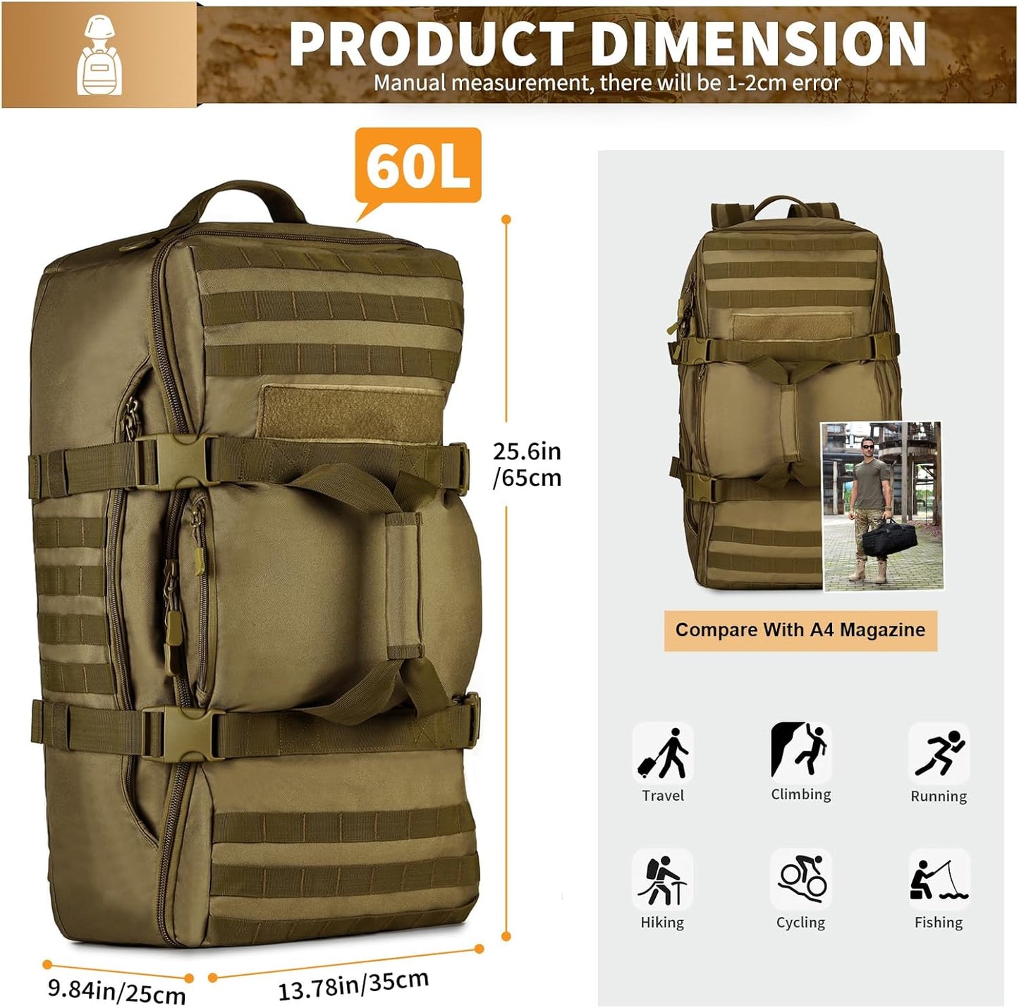 60L Tactical Military Backpack - Outdoor Assault Pack for Hunting, Camping & Travel