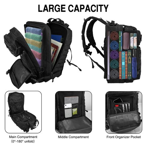 WOLT | Tactical Backpack for Men 45L Military Molle Backpack Large 3 Day Assault Pack Rucking Backpack for Hiking Survival(Black)