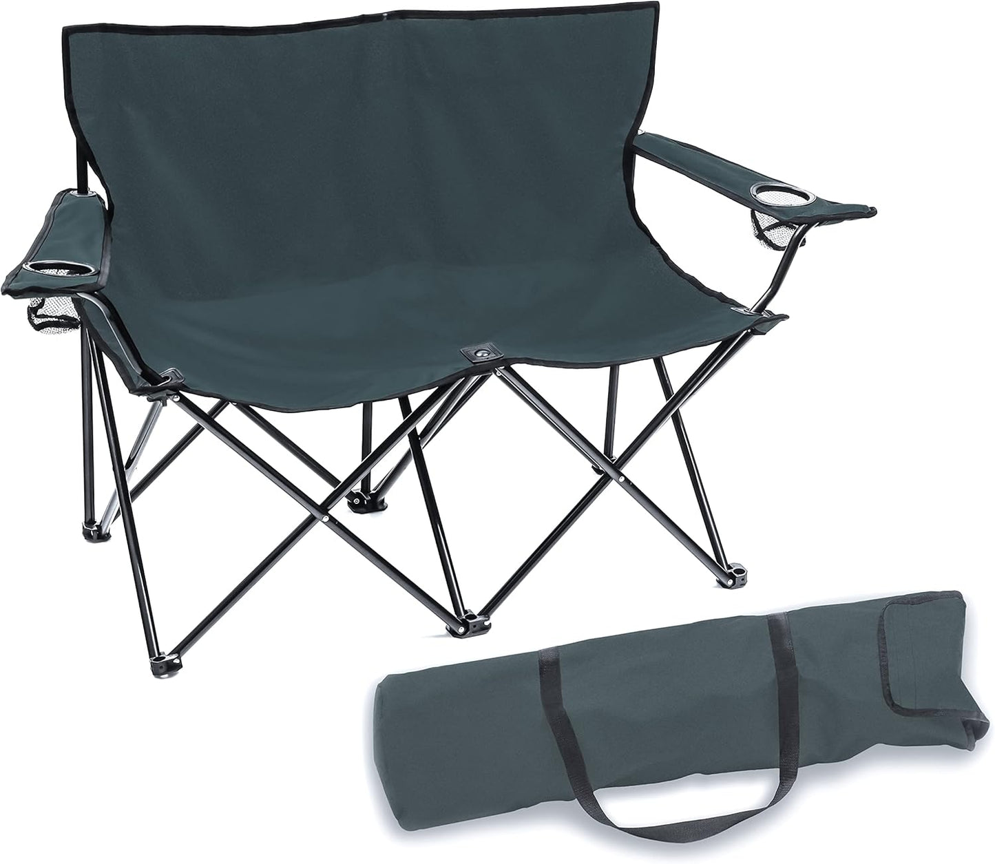 Trademark Innovations Loveseat Style Double Camp Chair, 40" L x 22" W x 31.5" H, Polyester, Army Green
