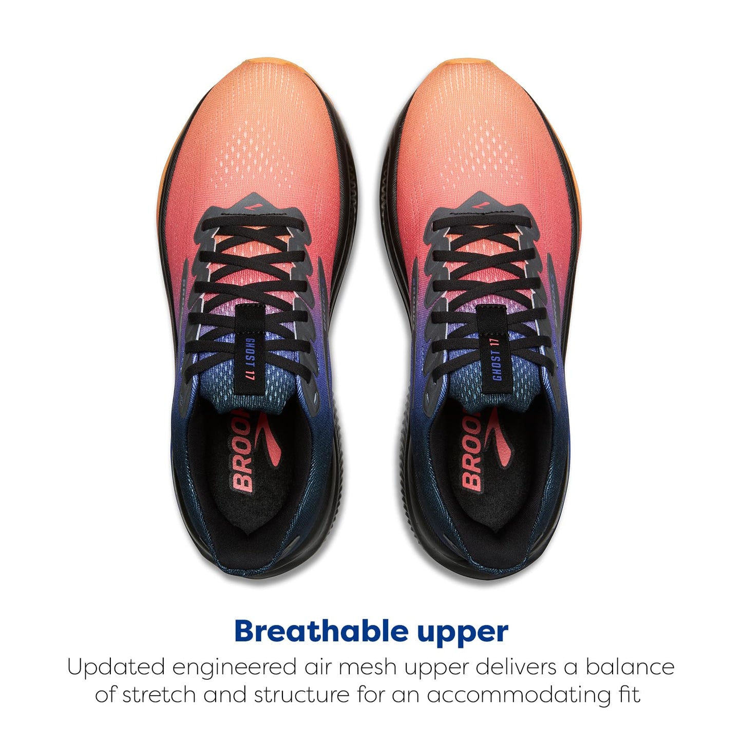 Brooks Women’s Ghost 17 Neutral Running Shoe - Night/Blue/Papaya - 13 Medium