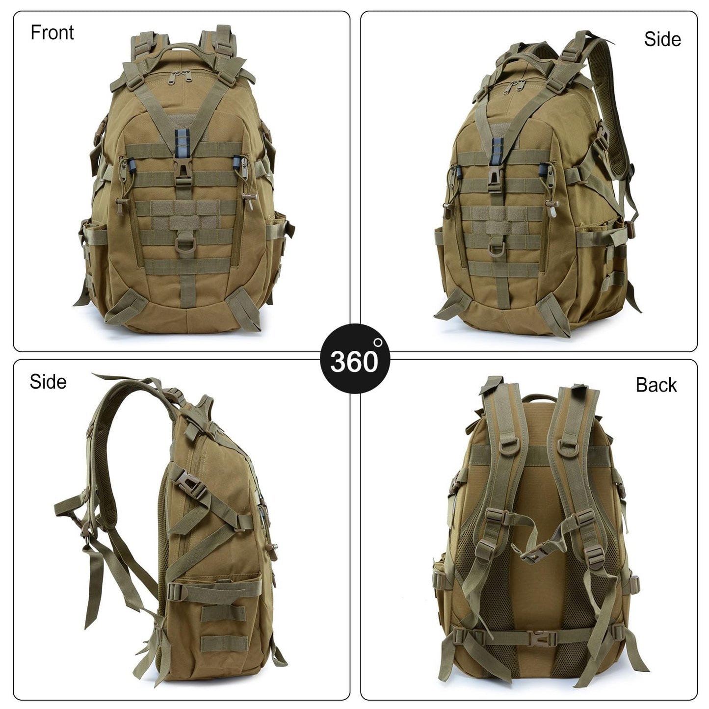 FANDARE Military Tactical Backpack Waterproof Heavy duty 3 Day Assault Pack Molle Bag Backpacks Army Daypack for Men Tactical Laptop Bug Out Hiking Rucksack