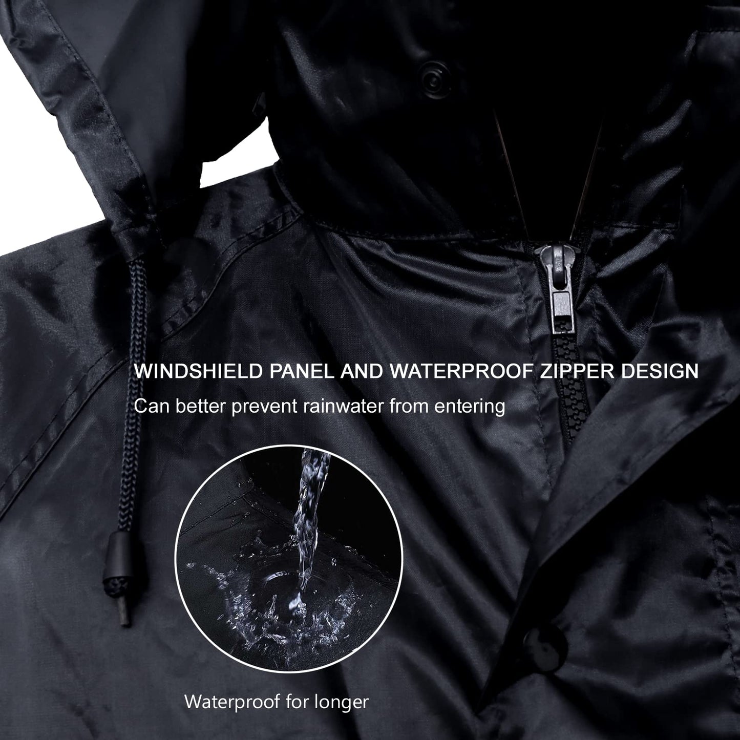 Rain Suit for Men Classic Rain Gear Waterproof Rain Coats Hooded Man's Rainwear Fishing Rain Jacket and Rain Pants (M, Black)