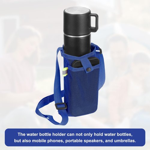 uxcell 2 Pcs Water Bottle Holder with Adjustable Shoulder Strap Water Bottle Carrier Bag Mesh Crossbody Water Bottle Carrier with Pocket for Sports Hiking Walking Travel, Blue
