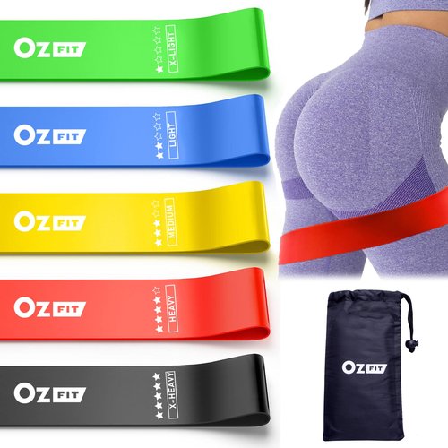 OZFIT Resistance Loop Exercise Bands for Working Out, Women & Men Exercise with Instruction Guide and Carry Bag, for Whole-Body Fitness, Stretching, Physical Therapy, Strength Training