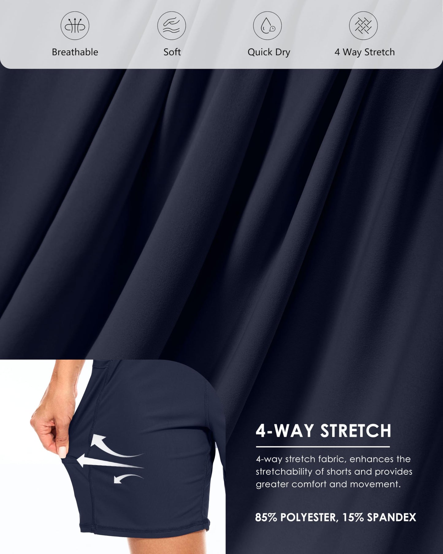 Blouty Women's 7" Bermuda Shorts with Pockets High Waisted Stretch Athletic Long Shorts for Women Workout Casual (Navy, Large)