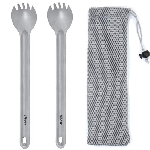 Tibest Titanium Spork, 8.7" Long Handle, Backpacking Spork and Spoon, Ultra Lightweight Camping Utensil for Hiking, Travel