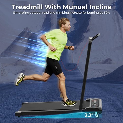 SubSun 2 in 1 Folding Treadmill, Walking Pad with Handle Bar, Under Desk Treadmill with 265 Lbs Capacity for Office, Remote Control, Black