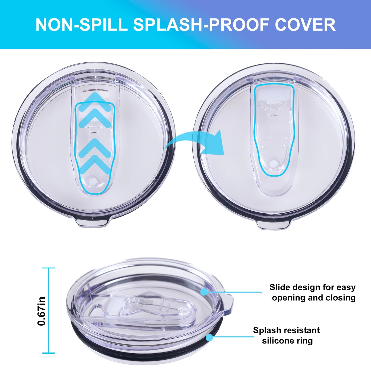 AICMEI 2 Replacement Lids for 20oz Stainless Steel Tumbler Lids-Replaces Only Covers With a Top Diameter of 3.4 inches（Bottom Diameter of 3.23 inches）