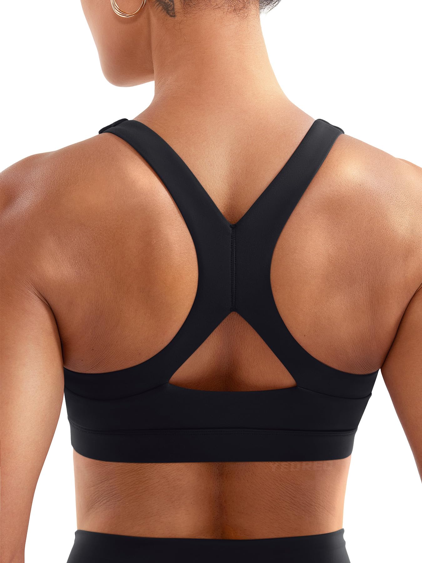 YEOREO LuxFlow Sports Bras for Women Medium Support Racerback Padded Sports Bra Square Neck Wireless Workout Gym Crop Top Black S