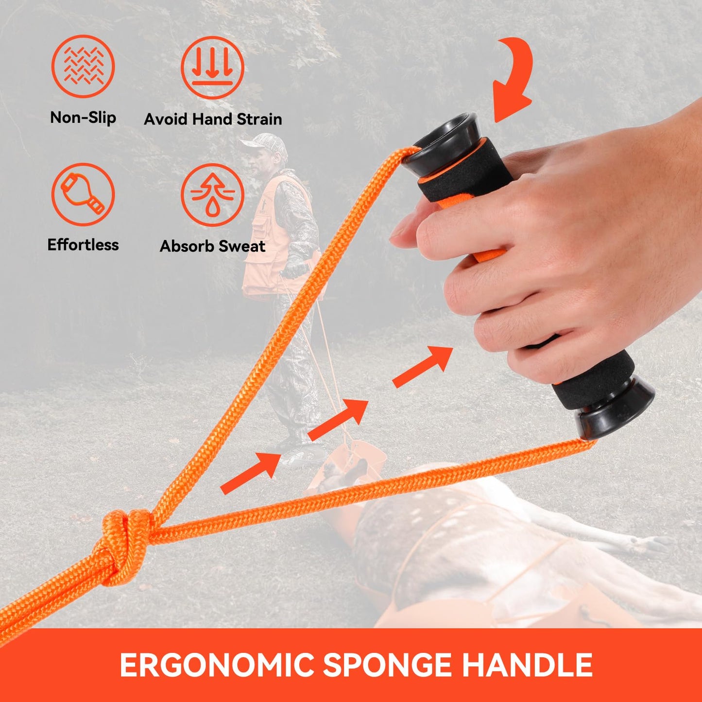 GearOZ Deer Drag Sled Thickened Game Hauler Strap Reduce Ground Friction & Transport Game Easier Heavy Duty Deer Pull Rope for Dragging Deer Cart Deer Hunting Accessories Gift for Hunters, Orange