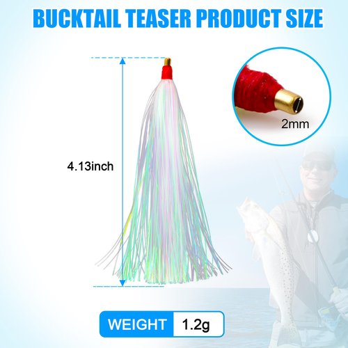 OROOTL Fishing Teasers, 18pcs Mylar Flash Bucktail Teaser Trolling Skirt Lure Tail for Saltwater Fishing Flounder Rigs Cod Sea Bass Wahoo, White