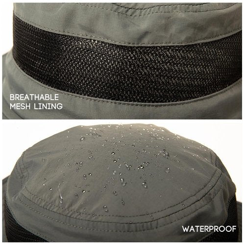 Summer Mesh Bucket Sun Hats for Men Big Head Wide Brim Boonie Safari Waterproof Beach UPF50+ Fishing Hiking Dark Grey X-Large XX-Large XL XXL