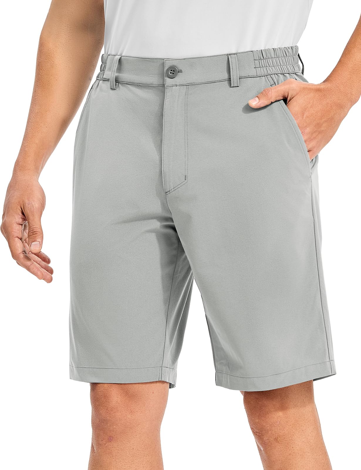 TBMPOY Men's Casual Shorts 10" Quick Dry Lightweight Stretch Golf for Flat Front Work Dress Hiking Shorts Elastic Waist Light Grey 38