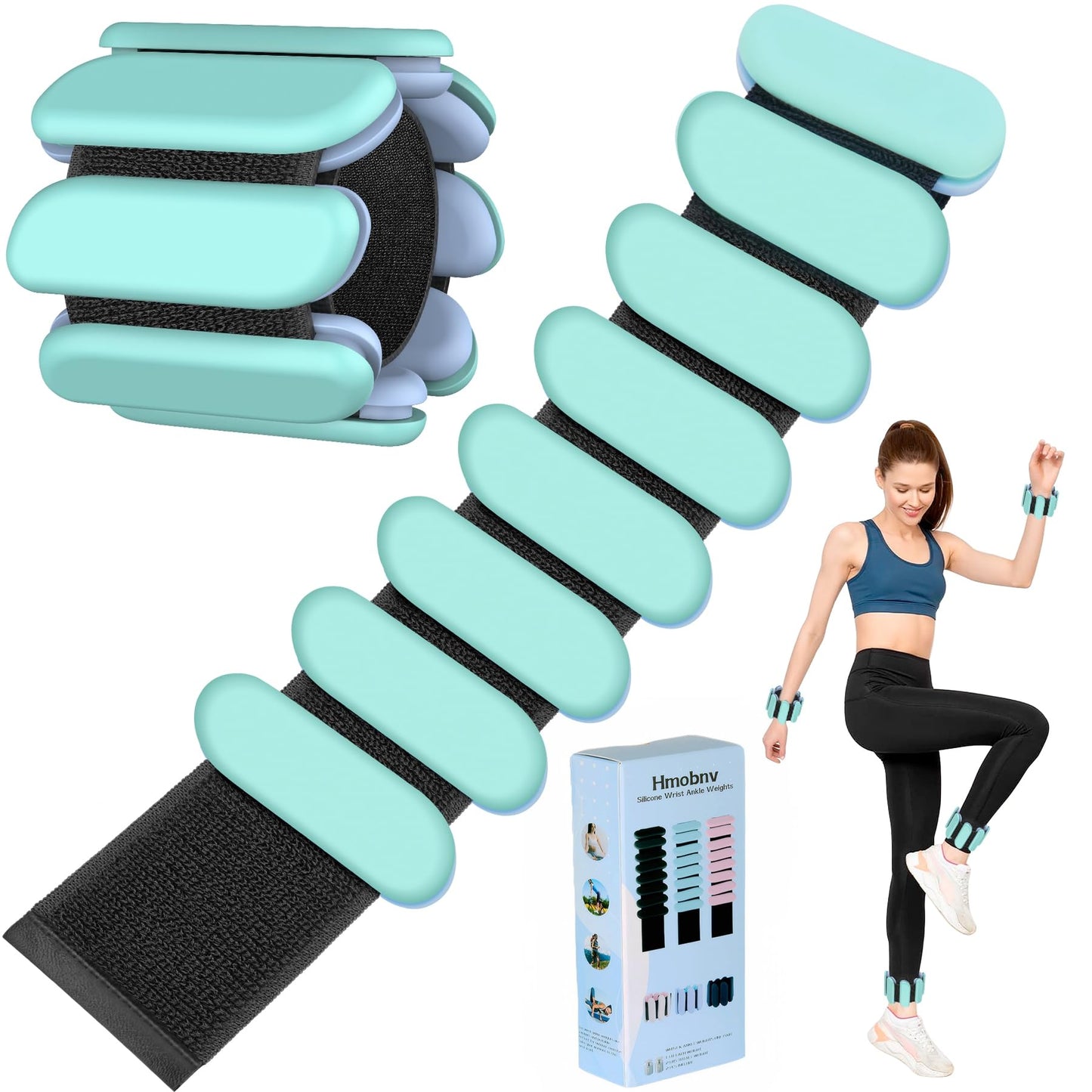 Hand Weights for Women - 1lb Arm Weights for Pilates, Silicone Adjustable Hand Weights for Women & Men, Set of 2 (1 lb Each), Ideal for Pilates Gym, Fitness, Workout, Walking, Jogging (1 Pair, Green)