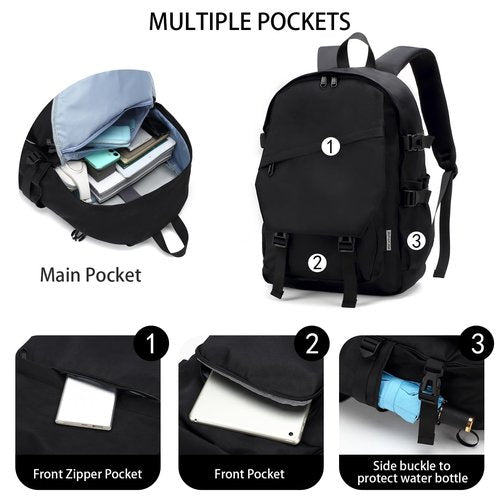 MICHTUNE 22L Backpack Casual Daypack Backpacks for Men and Women Water Resistant Travel Backpack (Black)