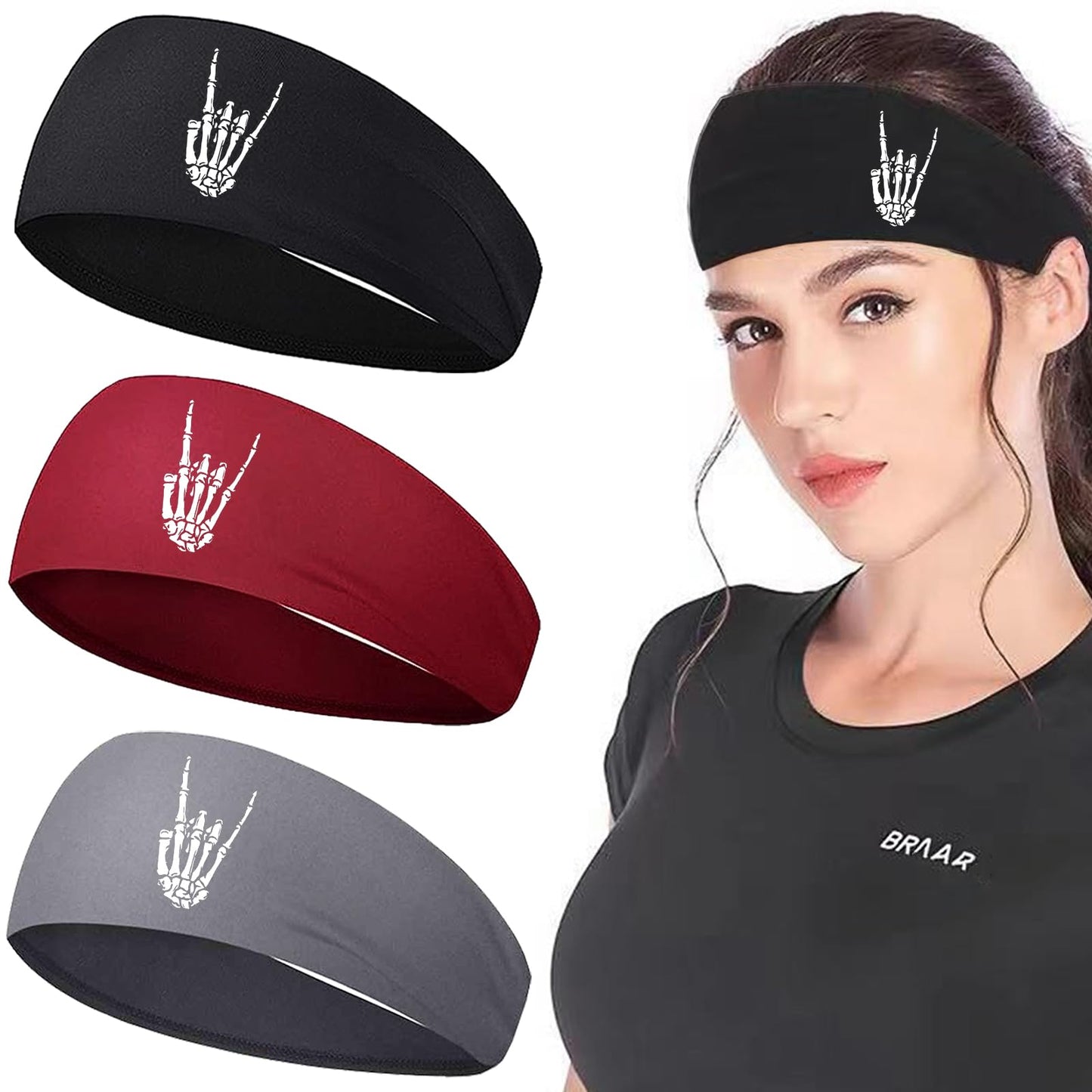 Headbands for Women Workout Head Bands Sports Headbands for Men Sweat Band Running Headband for Women Non Slip Sweatbands for Men 3pcs Skull Sweat Wicking Headband Women's Hair Athletic Yoga