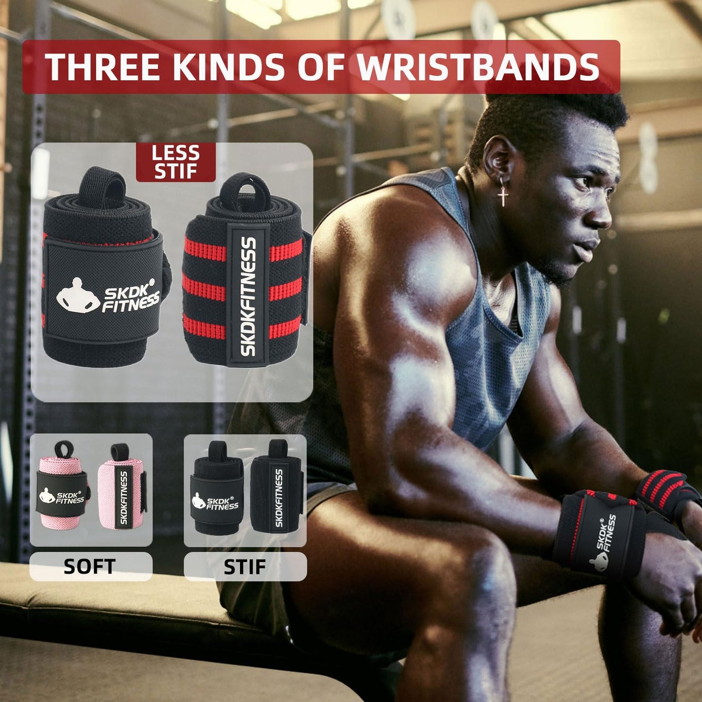 SKDK Wrist Wraps for Weightlifting Men & Women Professional Wrist Support with Heavy Duty Velcro Thumb Loops Gym Wrist Wraps for Powerlifting, Bench Press, Crossfit, Strength Training