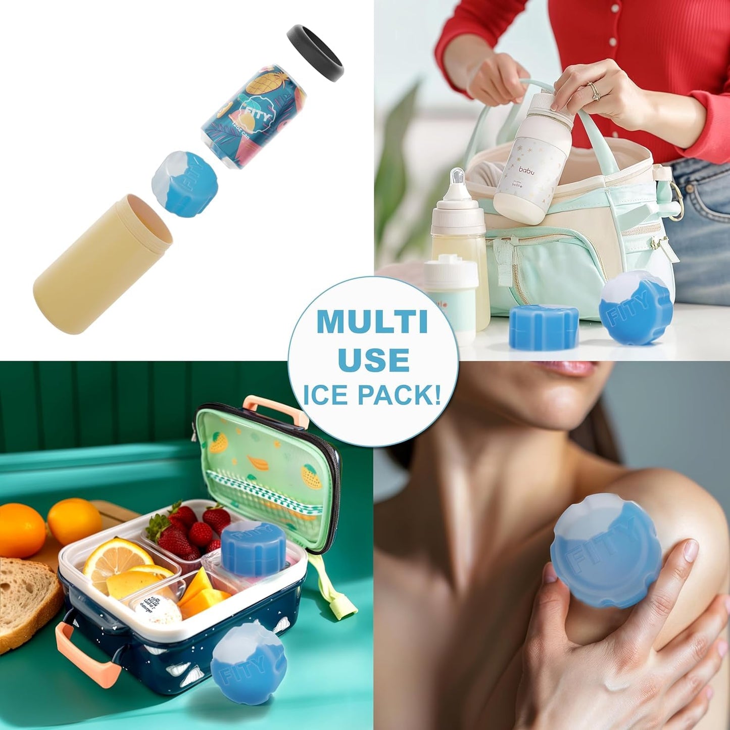 FITY Freeze (2 Pack) - A Multi-Use Freezable Ice Pack 12oz Can Adapter for 16oz Tall Can Tumblers Also use w/Lunch Boxes, Diaper Bags, Sore Muscles, Compatible with YETI MiiR CamelBak BruMate (Red)