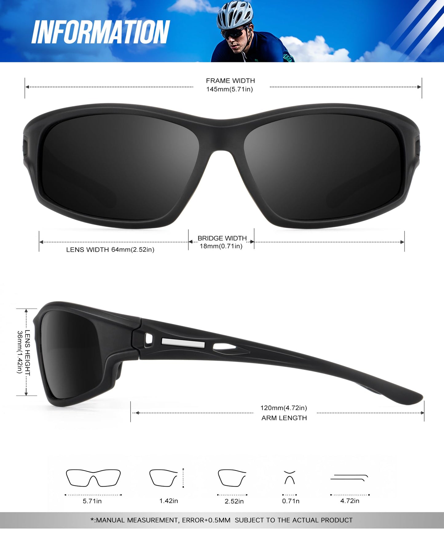 KALIYADI Polarized Sunglasses-Men Sports Sun-Glasses: Mens Sunglasses UV400 Protection for Running Fishing Golf